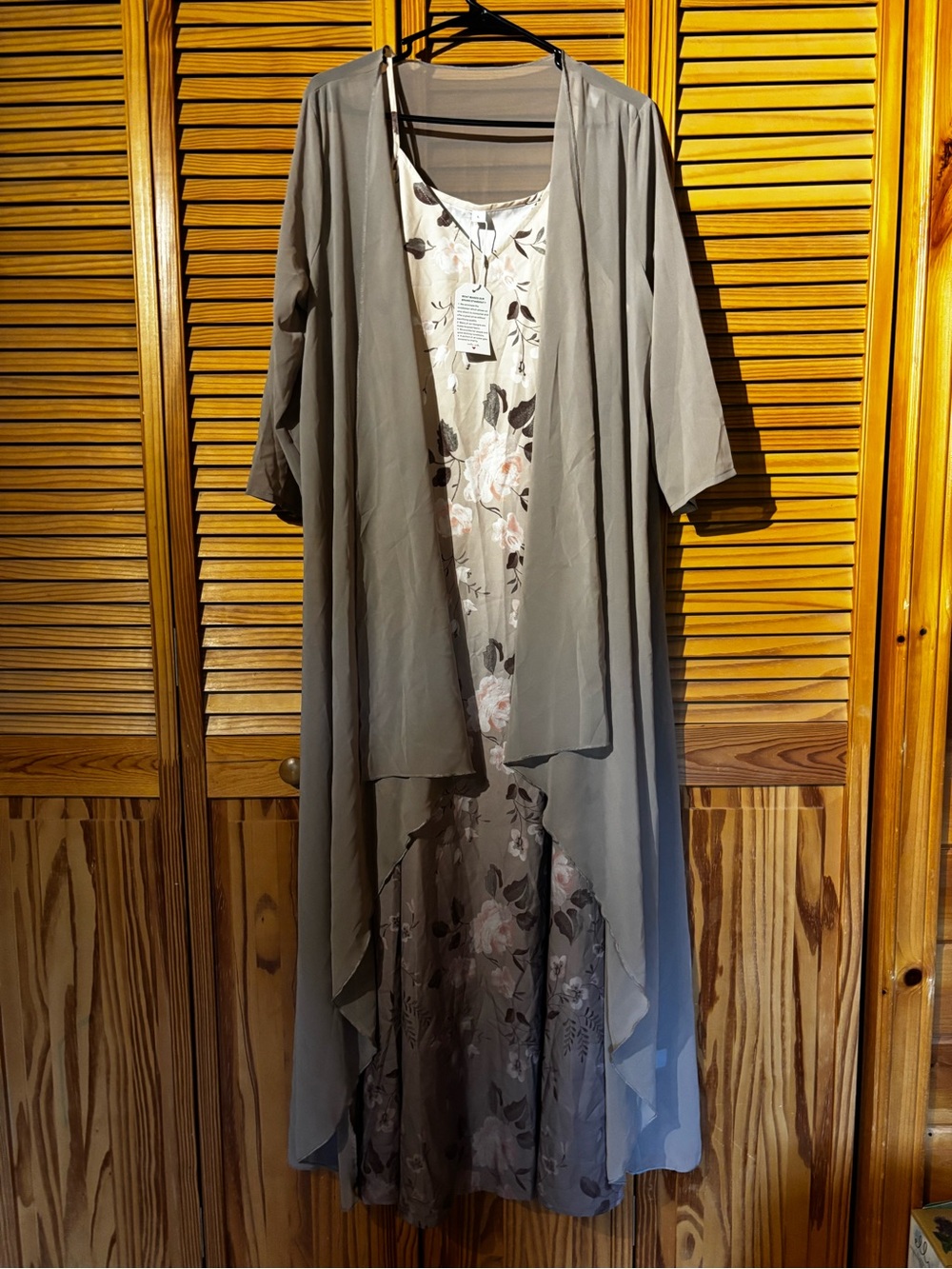 Taupe Floral Maxi Dress with Sheer Duster